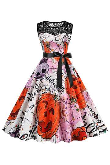 Halloween abóbora estampado laranja vestido vintage